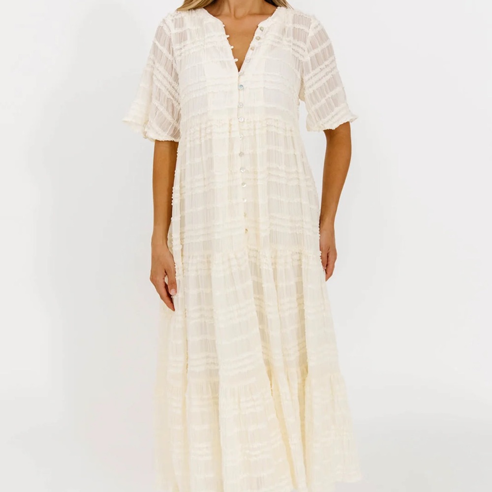Cream Button-Front Maxi Dress